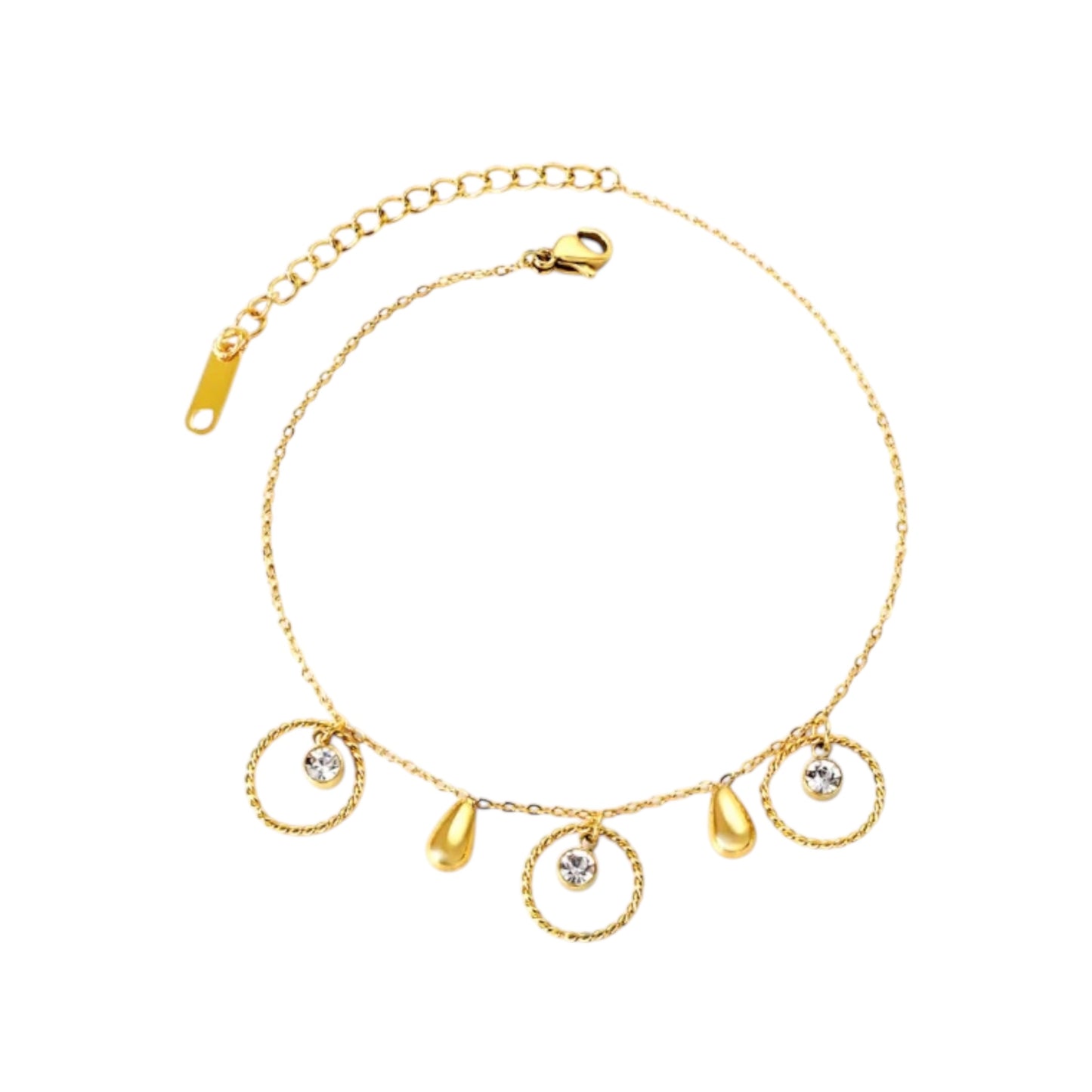 Goldenes Charm-Fusskettchen mit Zirkonia-Anhängern