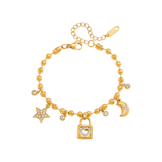 Golden Lock Charm Armband