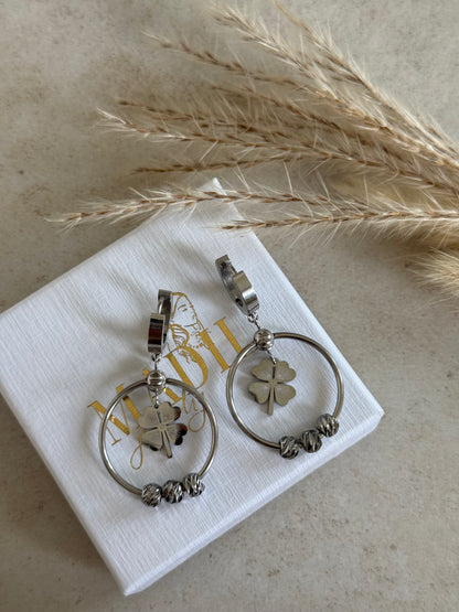 Silver Clover Hoops