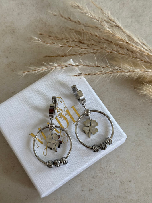 Silver Clover Hoops