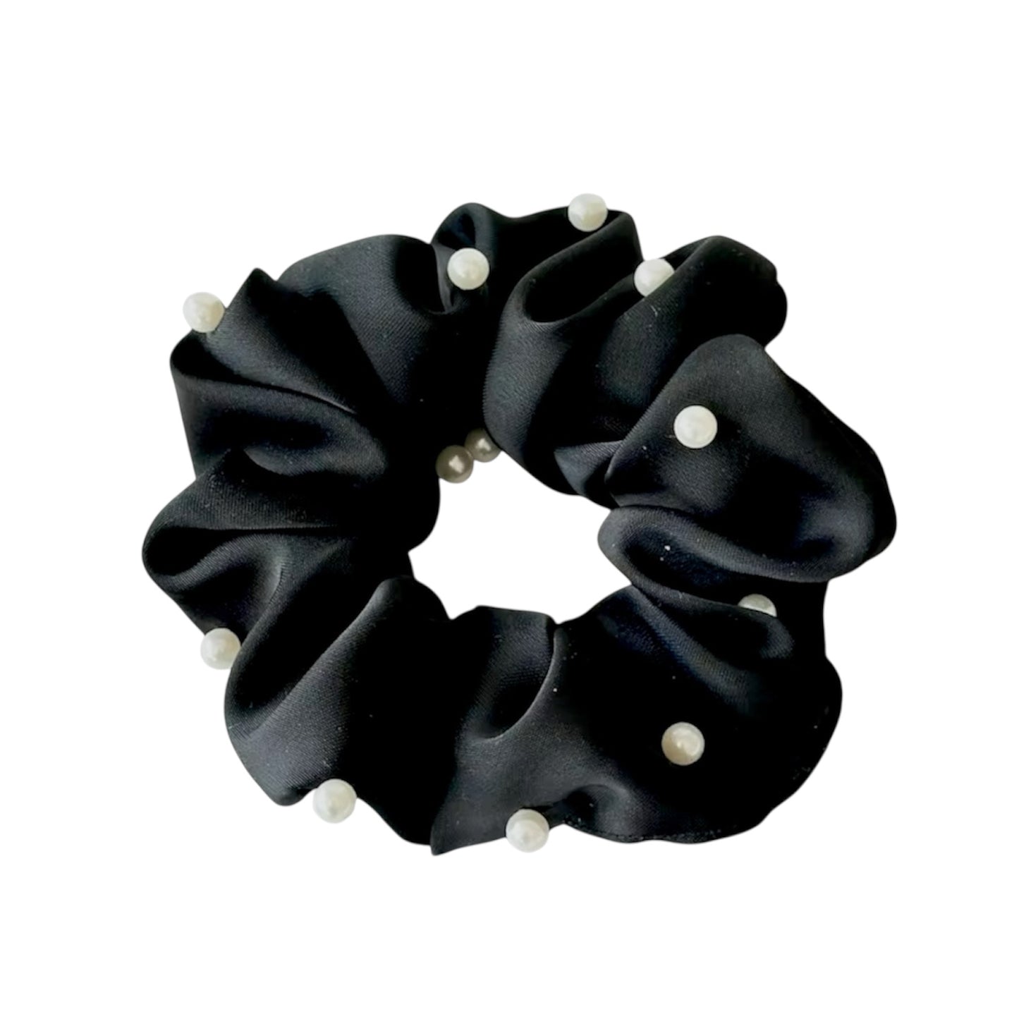Satin Pearl Scrunchie - Schwarz