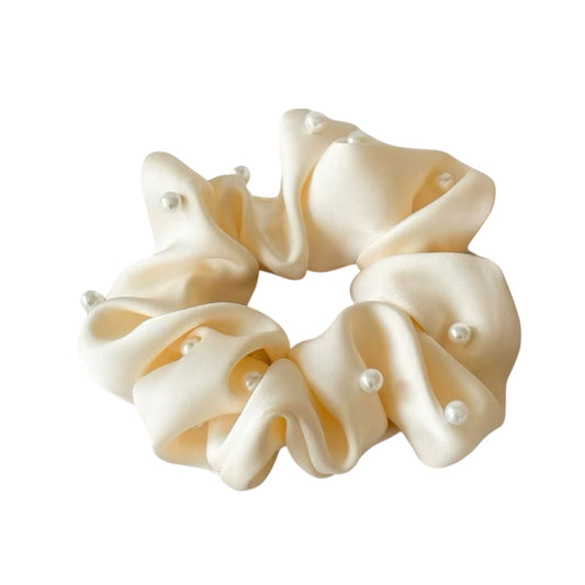 Satin Pearl Scrunchie - Cream