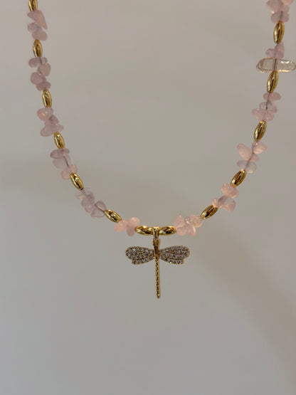 Libellenkette mit rosa Steinperlen