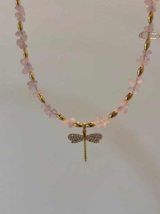 Libellenkette mit rosa Steinperlen