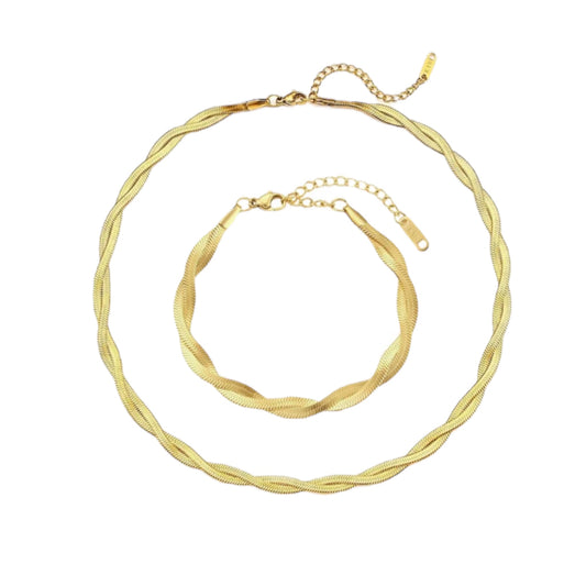 Geflochtene Schlangenhalskette + Armband