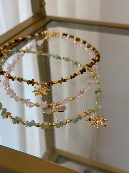 Libellenkette mit rosa Steinperlen