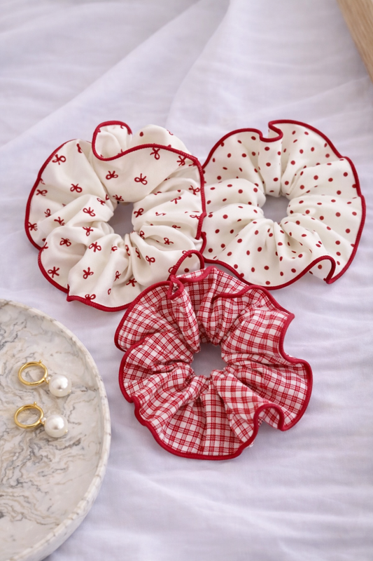 Red Bow Trio Scrunchie Set