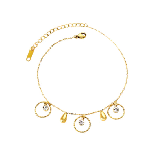 Goldenes Charm-Fusskettchen mit Zirkonia-Anhängern